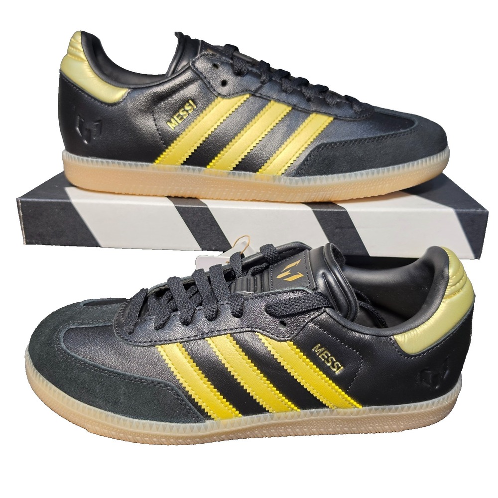 Women's 7 Youth 5.5 Adidas Samba Messi J Black Gold Gum JR6349 New in Box NIB